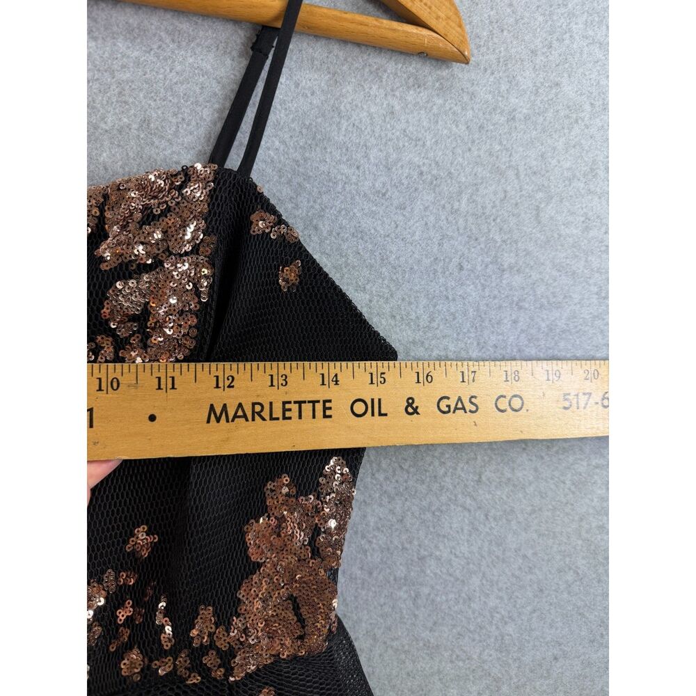 INA Final Black Bronze Sequin Floral Fit & Flare Dress Medium 3421 - Picture 3 of 6